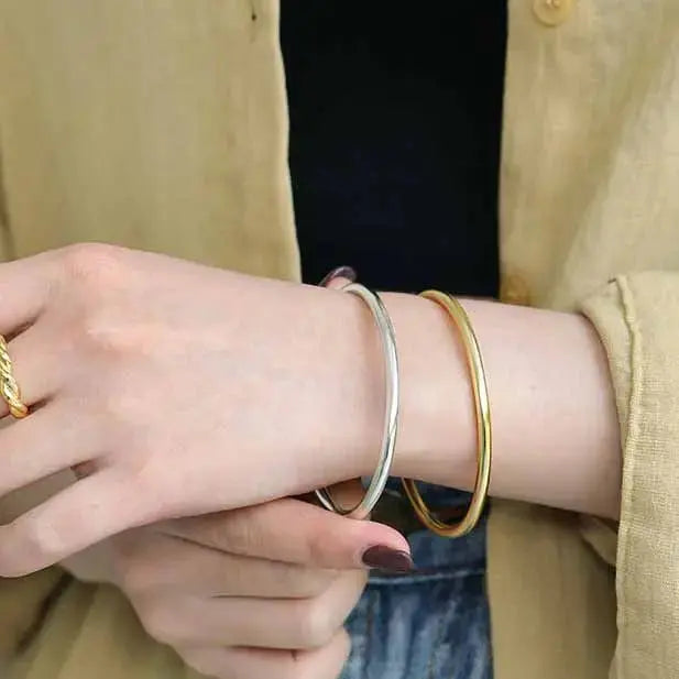 Lovcia Simple Golden 925 Sterling Silver Open Bangle-Bracelets-Silver-Silver