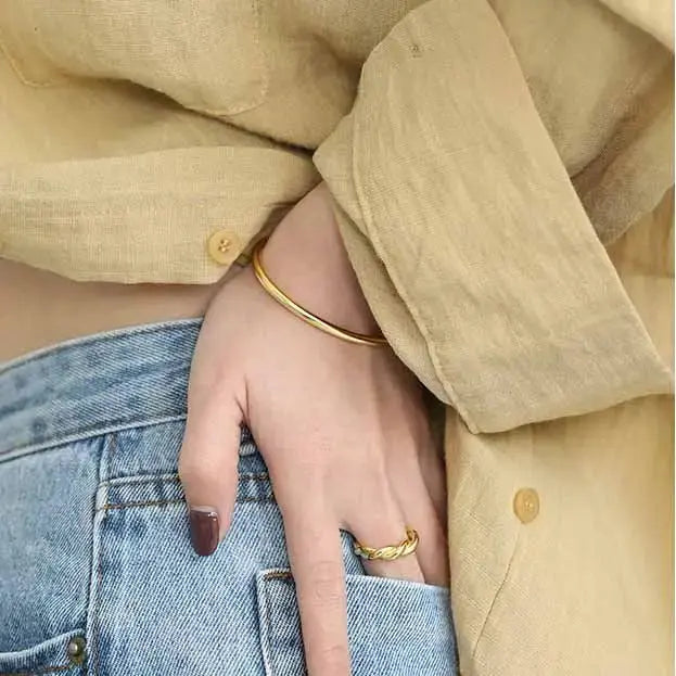 Lovcia Simple Golden 925 Sterling Silver Open Bangle-Bracelets-Silver-Silver