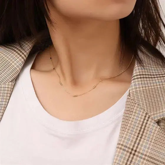 Lovcia Simple Golden Cube Chain 925 Sterling Silver Necklace-Necklaces-