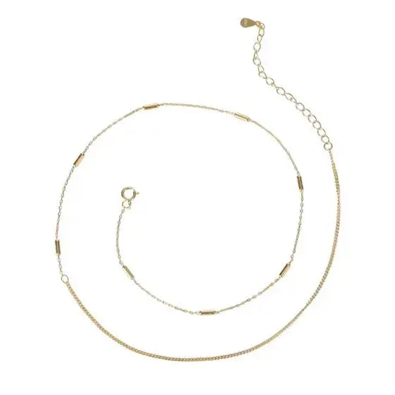 Lovcia Simple Golden Cube Chain 925 Sterling Silver Necklace-Necklaces-
