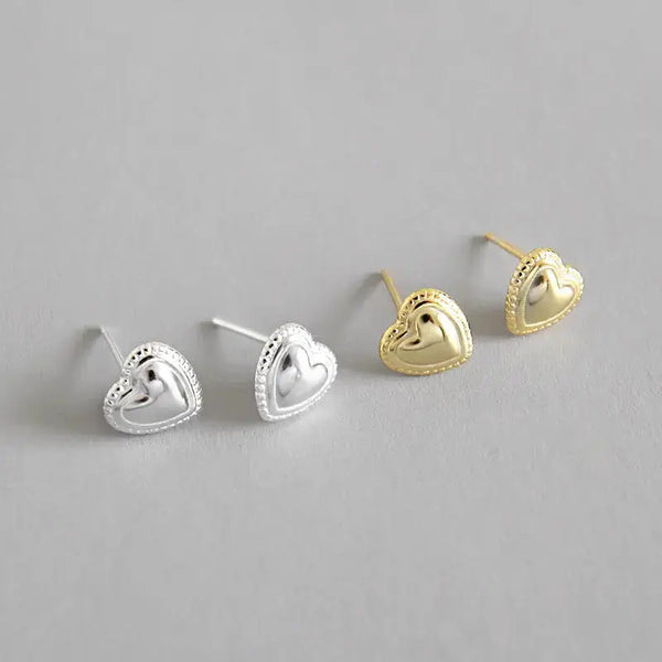 Lovcia Simple Heart 925 Sterling Silver Studs Earrings-Earrings-Silver-Silver