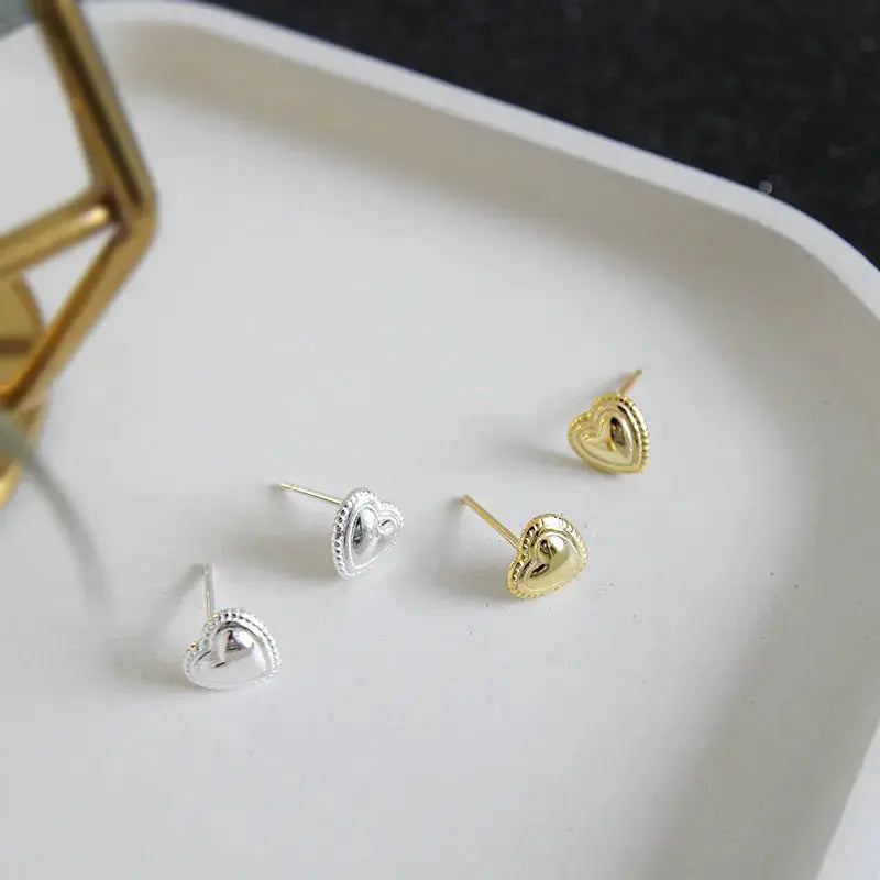 Lovcia Simple Heart 925 Sterling Silver Studs Earrings-Earrings-Silver-Silver