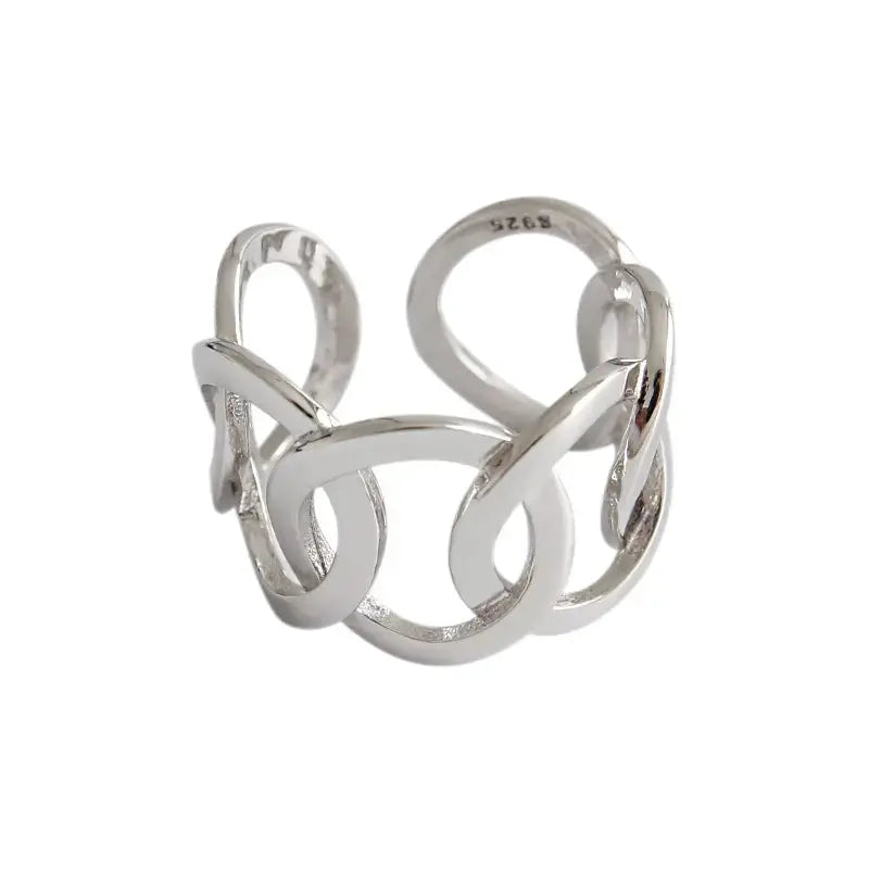 Lovcia Simple Hollow Chain Wide New 925 Sterling Silver Adjustable Ring-Rings-Rhodium-Rhodium