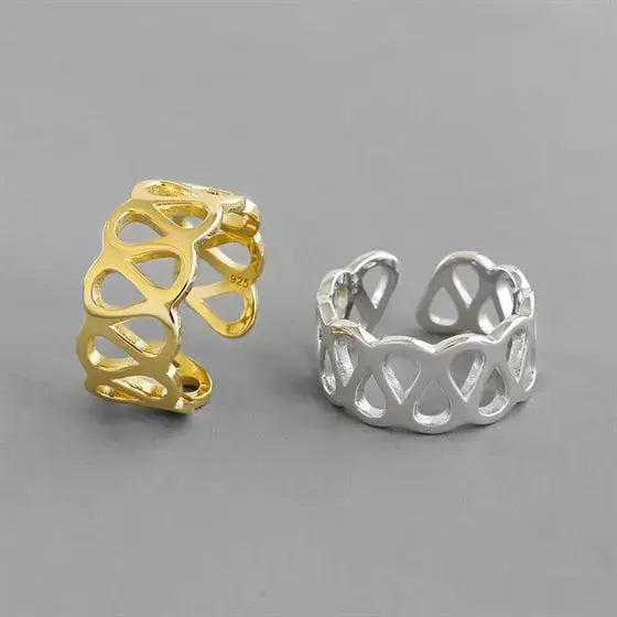 Lovcia Simple Hollow Cross Wide 925 Sterling Silver Adjustable Ring-Rings-Yellow Gold-Yellow Gold