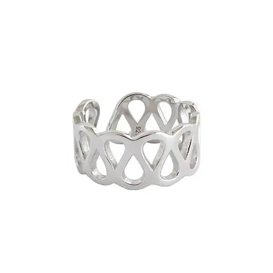 Lovcia Simple Hollow Cross Wide 925 Sterling Silver Adjustable Ring-Rings-Yellow Gold-Yellow Gold