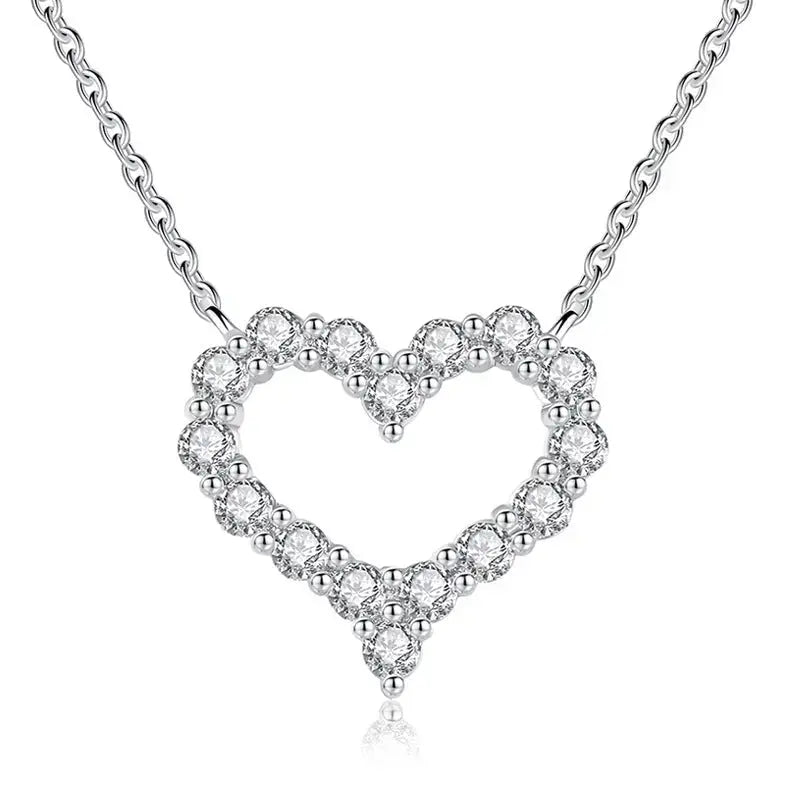 Lovcia Simple Hollow CZ Heart 925 Sterling Silver Necklace-Necklaces-Silver-Silver