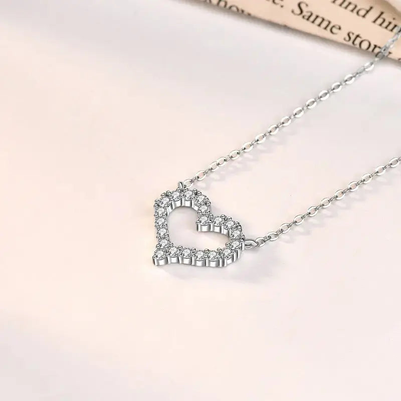 Lovcia Simple Hollow CZ Heart 925 Sterling Silver Necklace-Necklaces-Silver-Silver