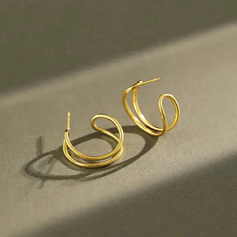 Lovcia Simple Hollow Double Layers 925 Sterling Silver Hoop Earrings-Earrings-Yellow Gold-Yellow Gold