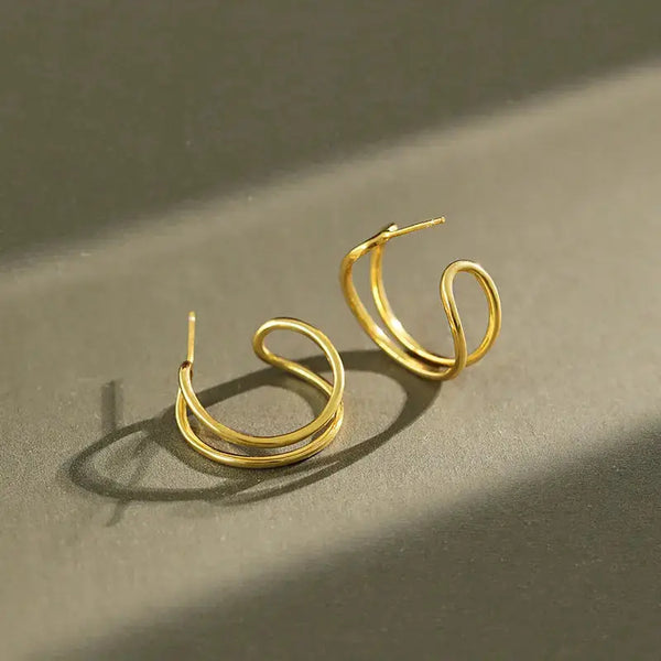 Lovcia Simple Hollow Double Layers 925 Sterling Silver Hoop Earrings-Earrings-Yellow Gold-Yellow Gold