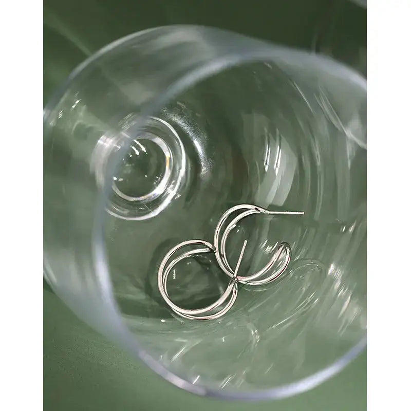 Lovcia Simple Hollow Double Layers 925 Sterling Silver Hoop Earrings-Earrings-Yellow Gold-Yellow Gold