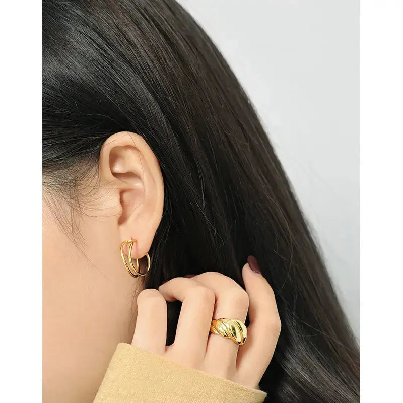Lovcia Simple Hollow Double Layers 925 Sterling Silver Hoop Earrings-Earrings-Yellow Gold-Yellow Gold