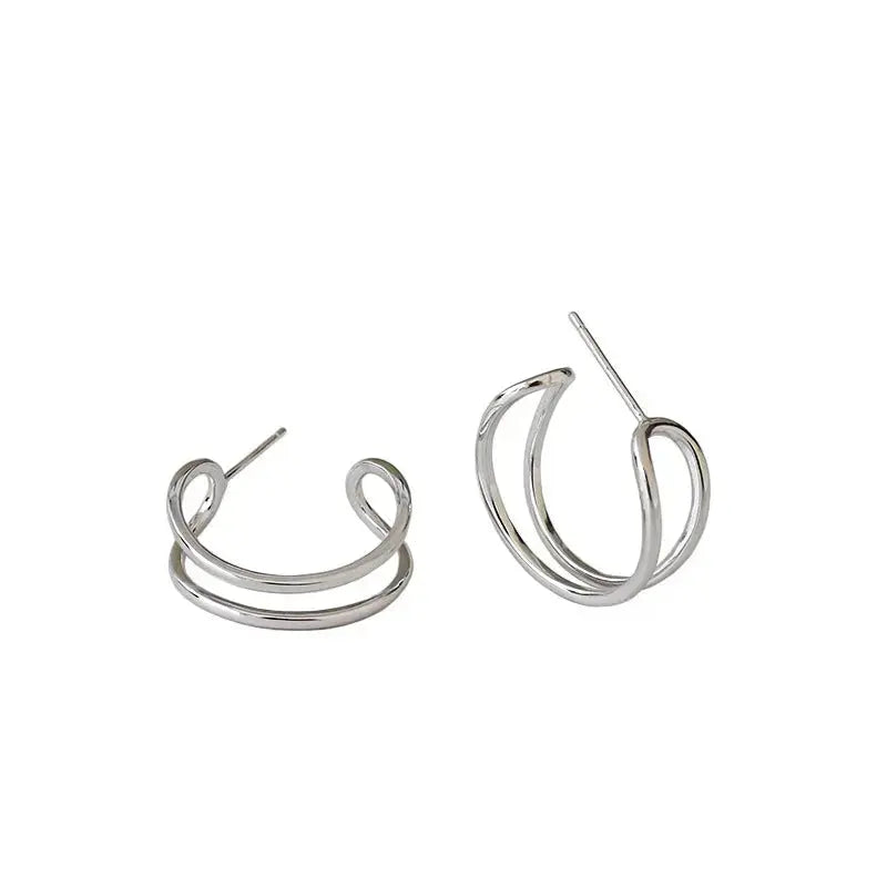 Lovcia Simple Hollow Double Layers 925 Sterling Silver Hoop Earrings-Earrings-Yellow Gold-Yellow Gold