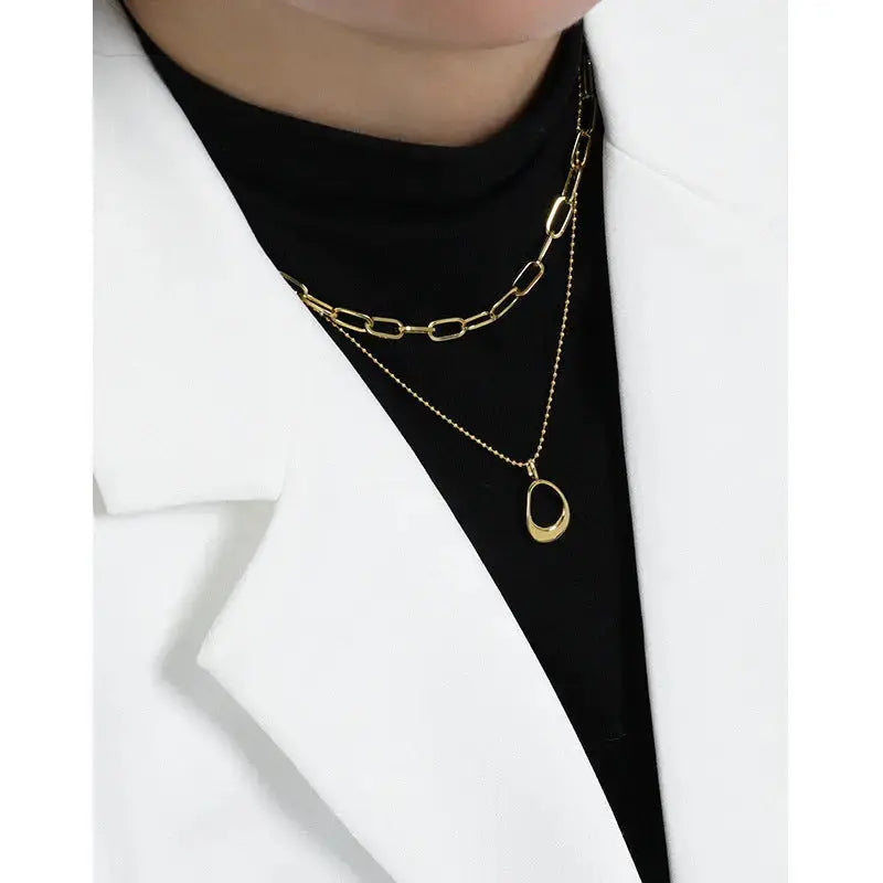 Lovcia Simple Hollow Ellipse Beads 925 Sterling Silver Necklace-Necklaces-Yellow Gold-Yellow Gold
