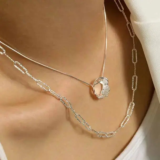 Lovcia Simple Hollow Geometry Chain 925 Sterling Silver Necklace-Necklaces-Silver-Silver