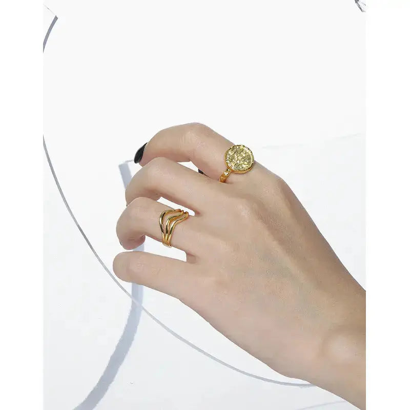 Lovcia Simple Hollow Triple Lines Wave 925 Sterling Silver Adjustable Ring-Rings-Rhodium-Rhodium