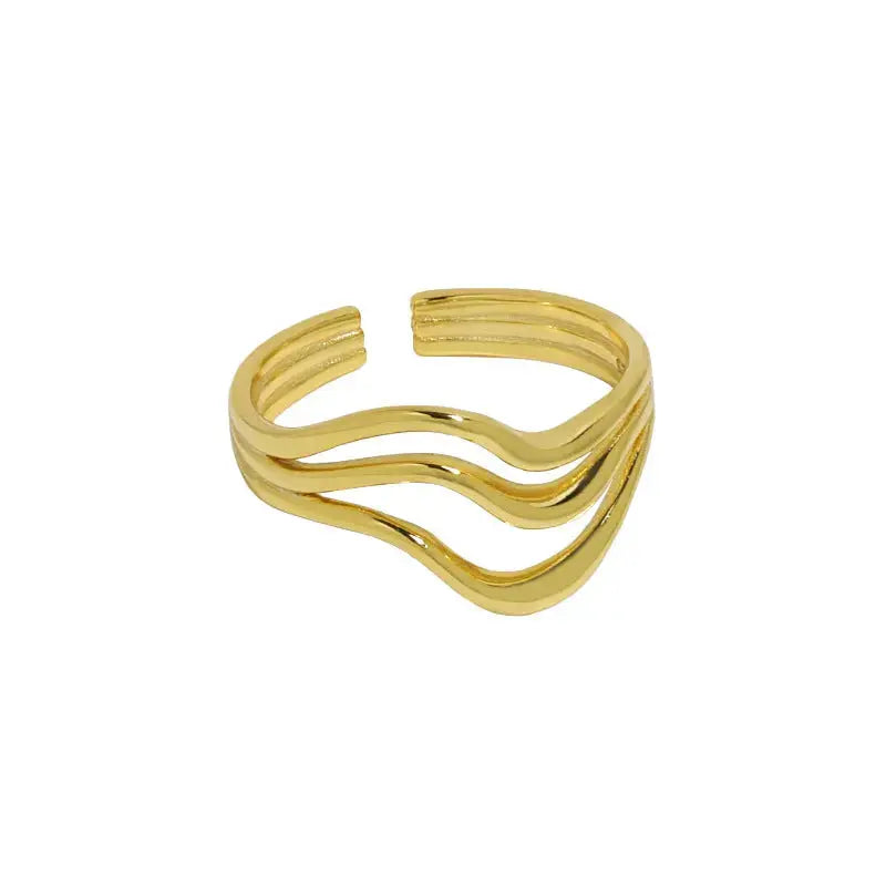 Lovcia Simple Hollow Triple Lines Wave 925 Sterling Silver Adjustable Ring-Rings-Yellow Gold-Yellow Gold