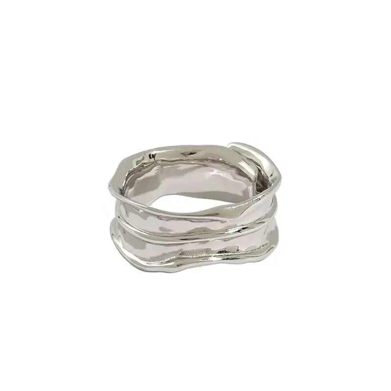 Lovcia Simple Irregular Grain 925 Sterling Silver Adjustable Ring-Rings-Silver-Silver