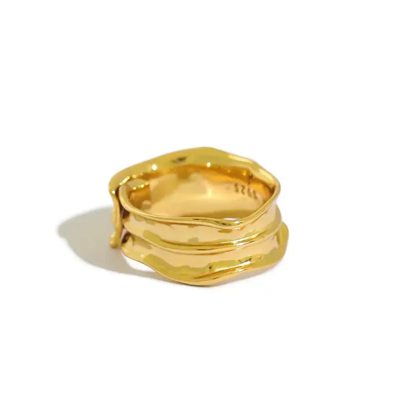 Lovcia Simple Irregular Grain 925 Sterling Silver Adjustable Ring-Rings-Yellow Gold-Yellow Gold