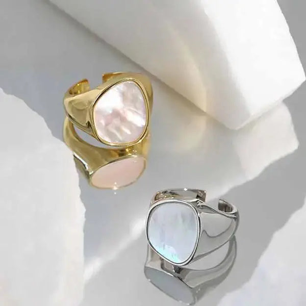 Lovcia Simple Irregular Round Shell 925 Sterling Silver Adjustable Ring-Rings-Silver-Silver