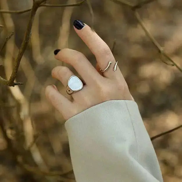 Lovcia Simple Irregular Round Shell 925 Sterling Silver Adjustable Ring-Rings-Silver-Silver