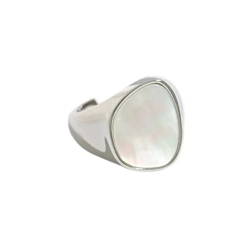 Lovcia Simple Irregular Round Shell 925 Sterling Silver Adjustable Ring-Rings-Silver-Silver