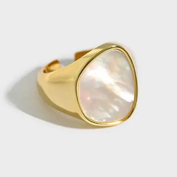 Lovcia Simple Irregular Round Shell 925 Sterling Silver Adjustable Ring-Rings-Yellow Gold-Yellow Gold