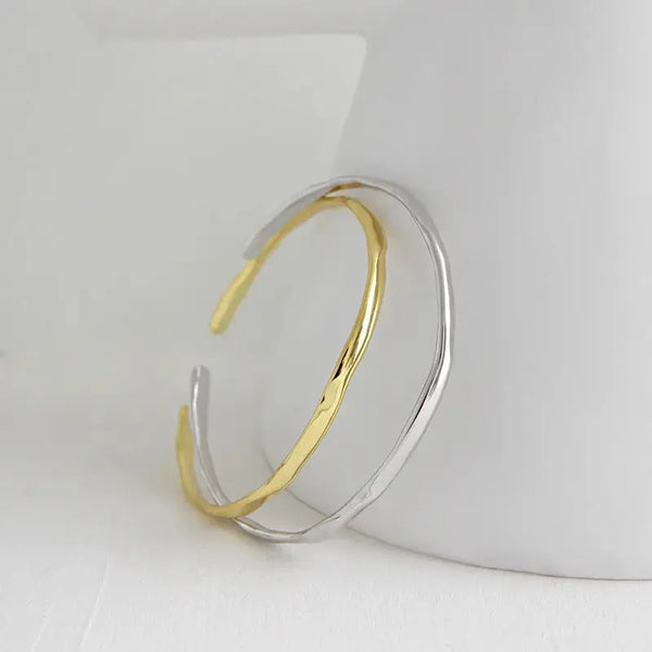 Lovcia Simple Irregular Wave New 925 Sterling Silver Open Bangle-Bracelets-Rhodium-Rhodium