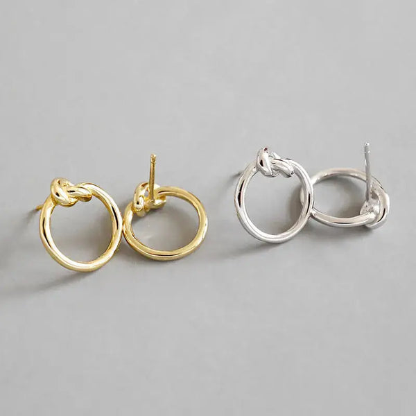 Lovcia Simple Knot Circle 925 Sterling Silver Stud Earrings-Earrings-Yellow Gold-Yellow Gold