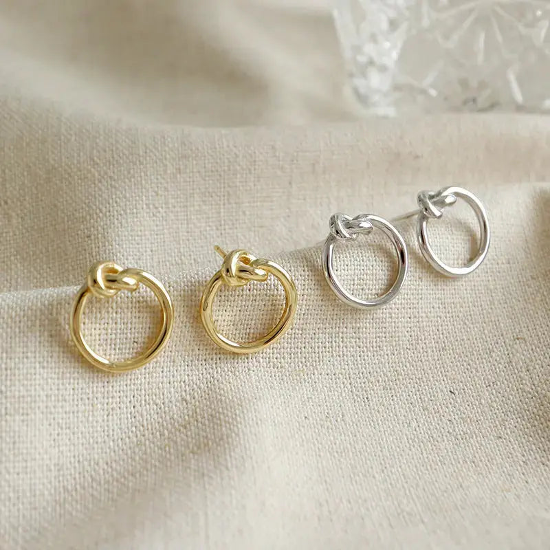 Lovcia Simple Knot Circle 925 Sterling Silver Stud Earrings-Earrings-Yellow Gold-Yellow Gold