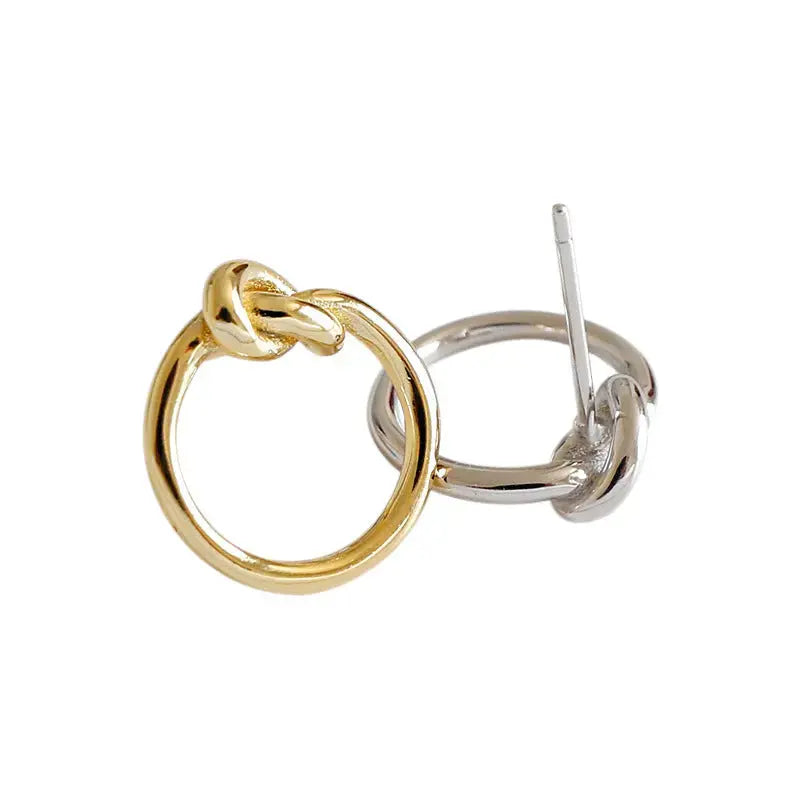 Lovcia Simple Knot Circle 925 Sterling Silver Stud Earrings-Earrings-Yellow Gold-Yellow Gold
