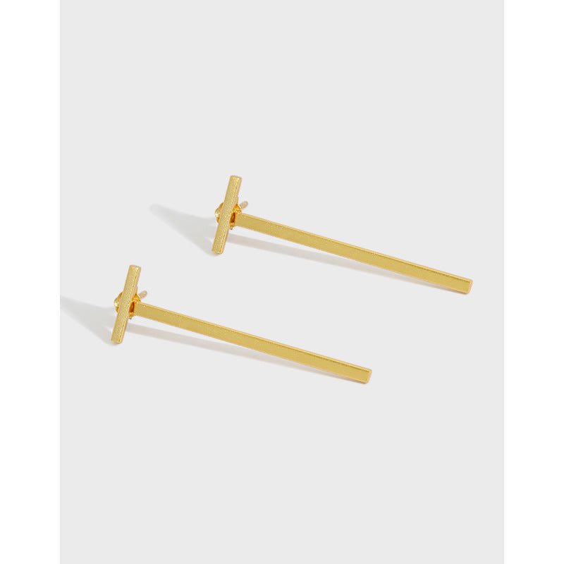 Lovcia Simple Letter T 925 Sterling Silver Stud Earrings-Earrings-Yellow Gold-Yellow Gold