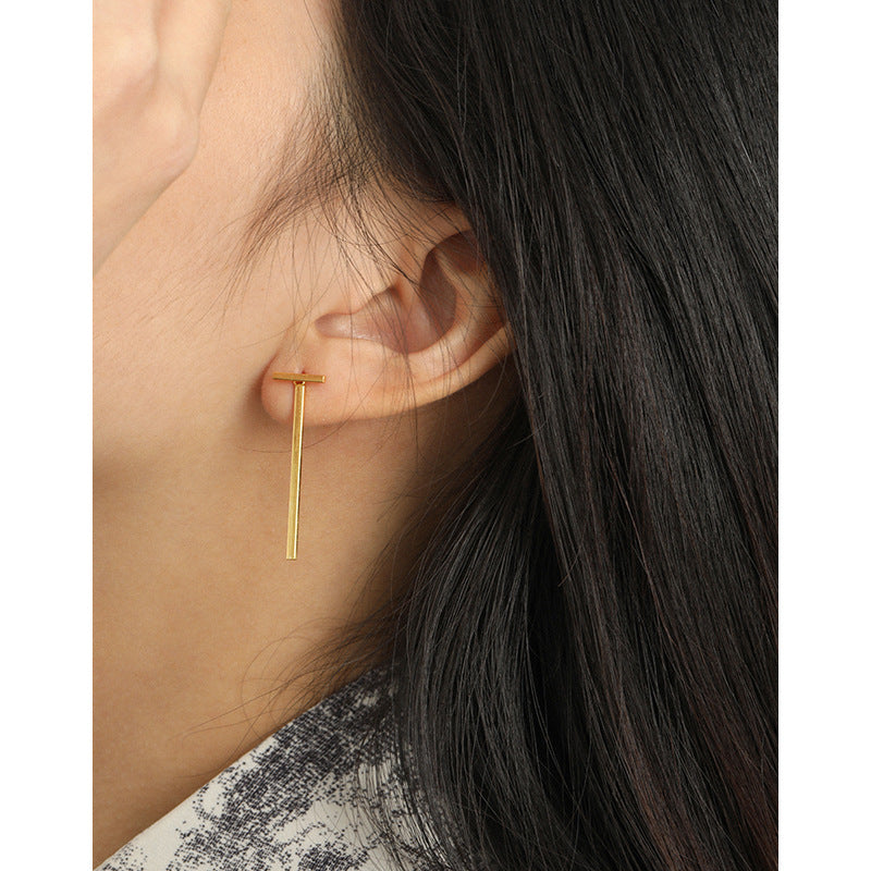 Lovcia Simple Letter T 925 Sterling Silver Stud Earrings-Earrings-Yellow Gold-Yellow Gold