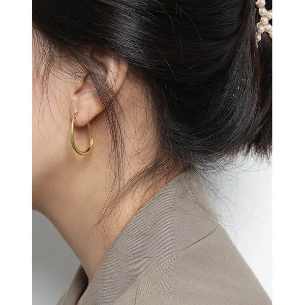 Lovcia Simple Letter U Shape 925 Sterling Silver Hoop Earrings-Earrings-Rhodium-Rhodium