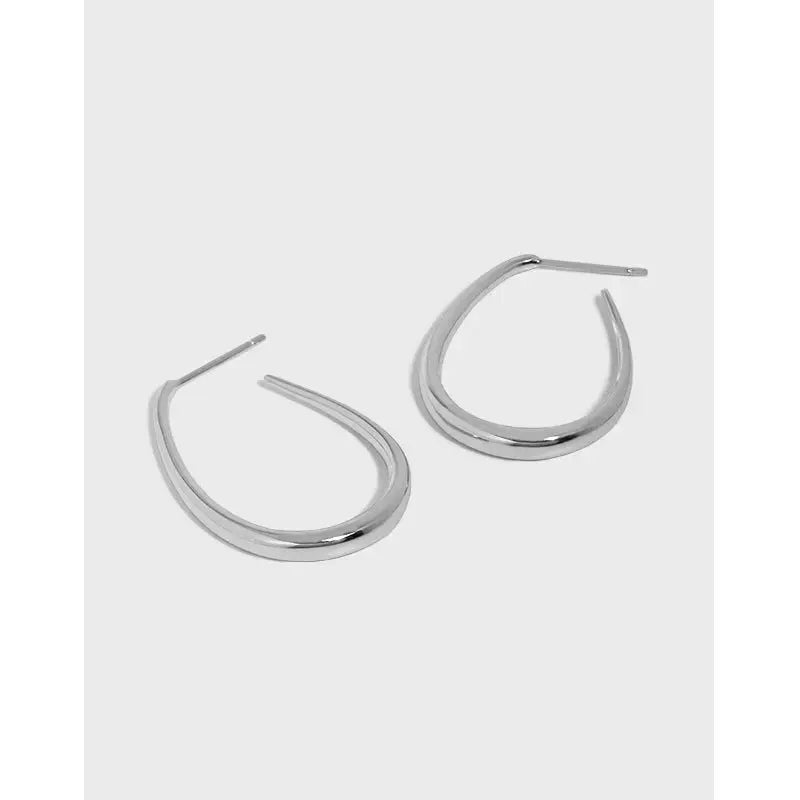Lovcia Simple Letter U Shape 925 Sterling Silver Hoop Earrings-Earrings-Rhodium-Rhodium