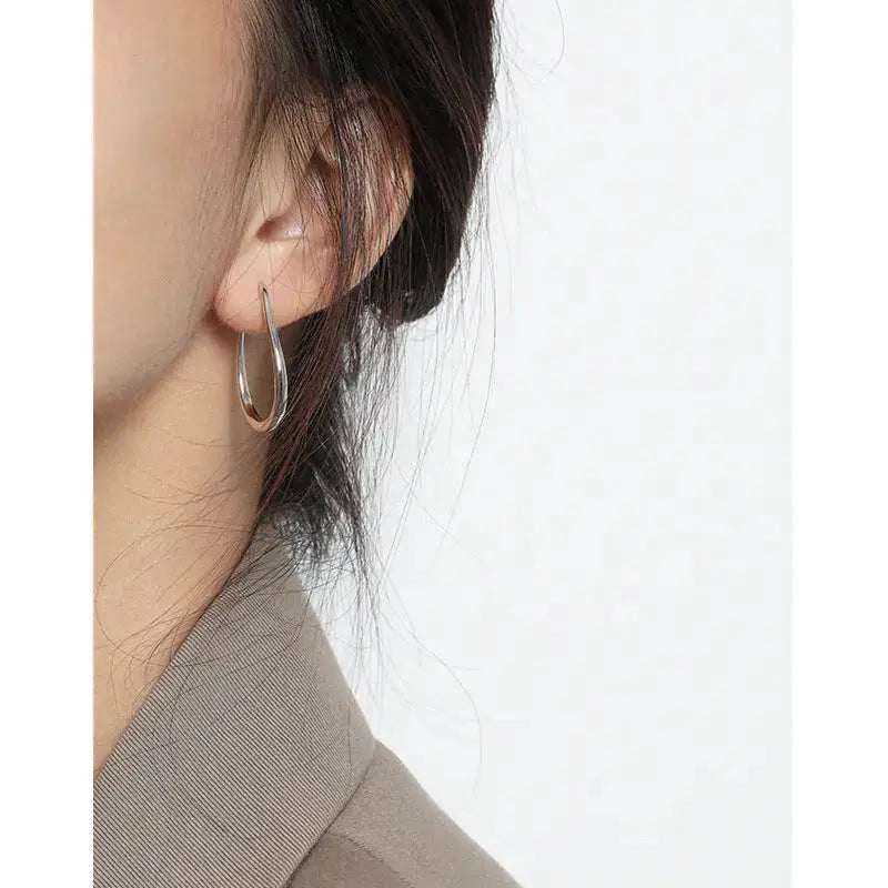 Lovcia Simple Letter U Shape 925 Sterling Silver Hoop Earrings-Earrings-Rhodium-Rhodium