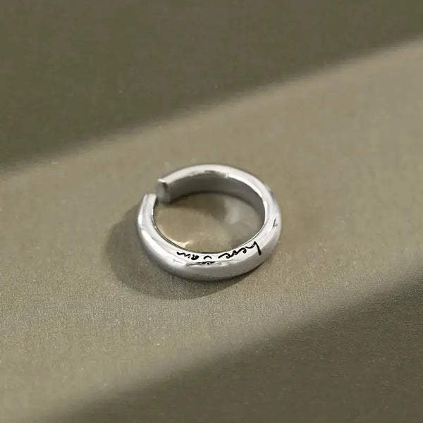Lovcia Simple Letters Here i am 925 Sterling Silver Adjustable Ring-Rings-Rhodium-Rhodium