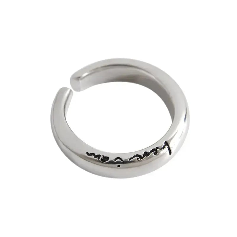 Lovcia Simple Letters Here i am 925 Sterling Silver Adjustable Ring-Rings-Rhodium-Rhodium