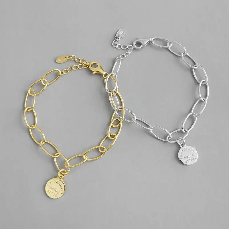 Lovcia Simple Letters Tag 925 Sterling Silver Hollow Chain Bracelet-Bracelets-Silver-Silver