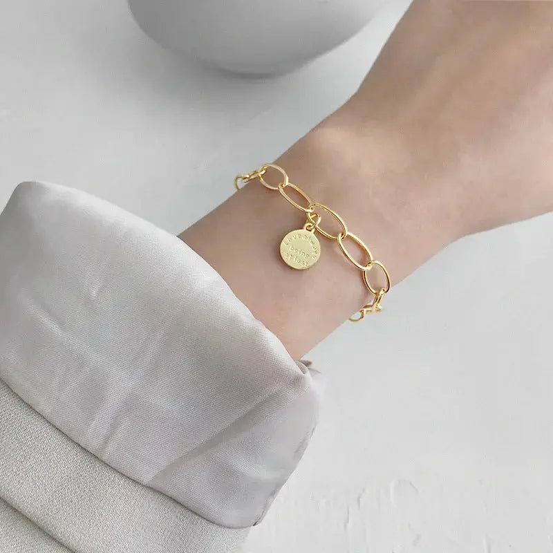 Lovcia Simple Letters Tag 925 Sterling Silver Hollow Chain Bracelet-Bracelets-Silver-Silver