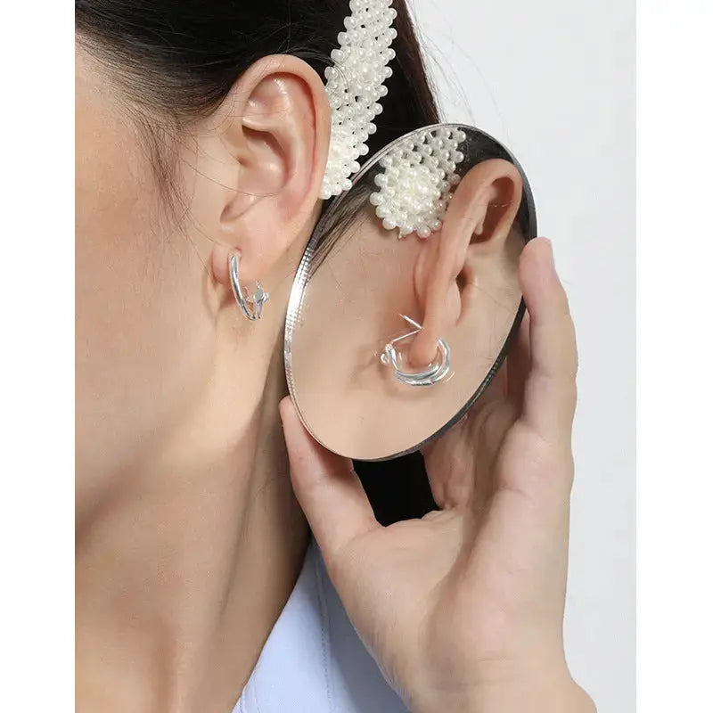 Lovcia Simple Lines Circle Students 925 Sterling Silver Hoop Earrings-Earrings-Rhodium-Rhodium