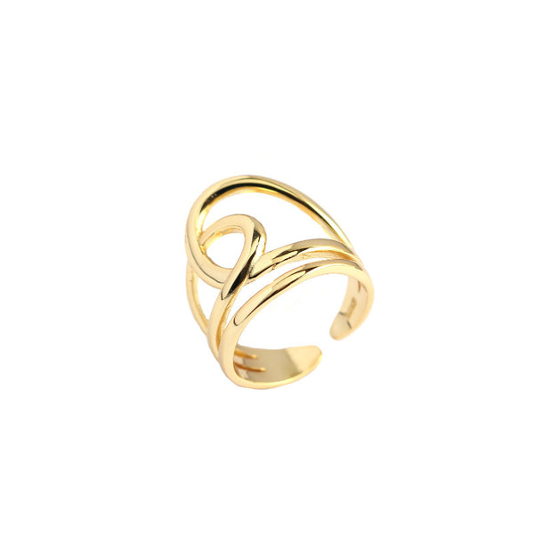 Lovcia Simple Lines Cross Double Layer Ring Gold 925-Rings-Yellow Gold-Yellow Gold