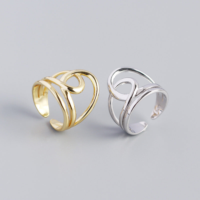 Lovcia Simple Lines Cross Double Layer Ring Gold 925-Rings-Yellow Gold-Yellow Gold