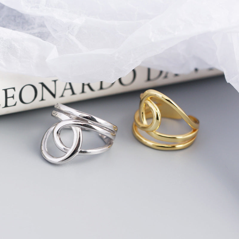 Lovcia Simple Lines Cross Double Layer Ring Gold 925-Rings-Yellow Gold-Yellow Gold