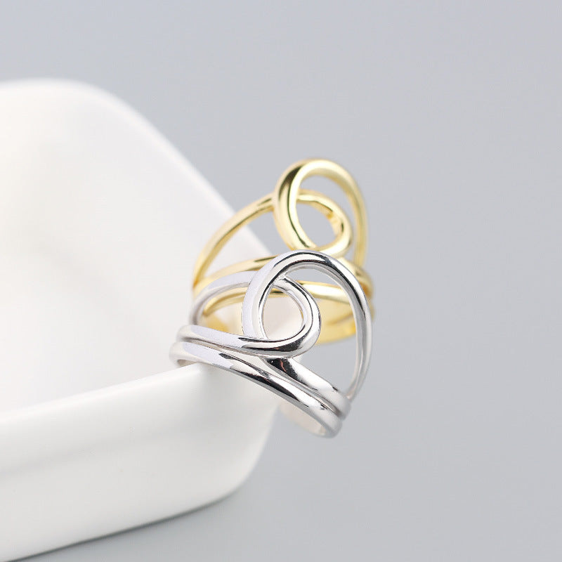 Lovcia Simple Lines Cross Double Layer Ring Gold 925-Rings-Yellow Gold-Yellow Gold