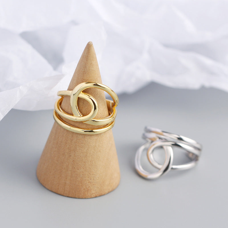 Lovcia Simple Lines Cross Double Layer Ring Gold 925-Rings-Yellow Gold-Yellow Gold