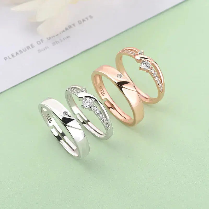 Lovcia Simple Micro Setting CZ 925 Sterling Silver Adjustable Promise Ring-Rings-Women Ring & Rose Gold-Women Ring & Rose Gold