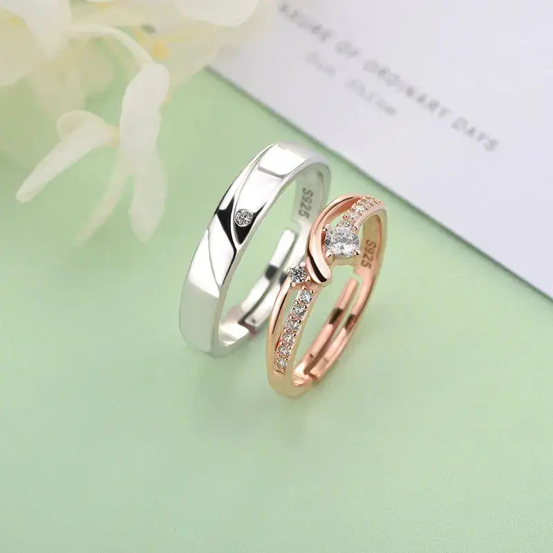 Lovcia Simple Micro Setting CZ 925 Sterling Silver Adjustable Promise Ring-Rings-Women Ring & Rose Gold-Women Ring & Rose Gold