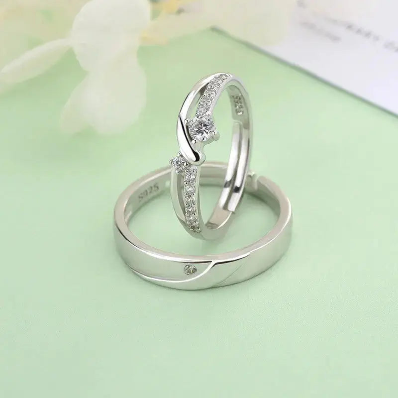 Lovcia Simple Micro Setting CZ 925 Sterling Silver Adjustable Promise Ring-Rings-Women Ring & Rose Gold-Women Ring & Rose Gold