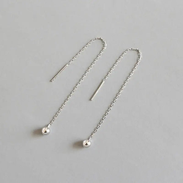 Lovcia Simple Mini Beads 925 Sterling Silver Thread Dangling Earrings-Earrings-Rhodium-Rhodium