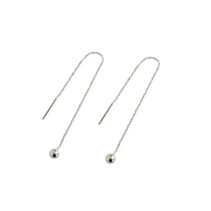 Lovcia Simple Mini Beads 925 Sterling Silver Thread Dangling Earrings-Earrings-Rhodium-Rhodium